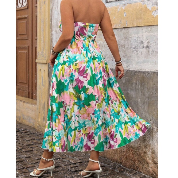 Plus Floral Print Strapless Cut out Midi Dress - Picture 2 of 4
